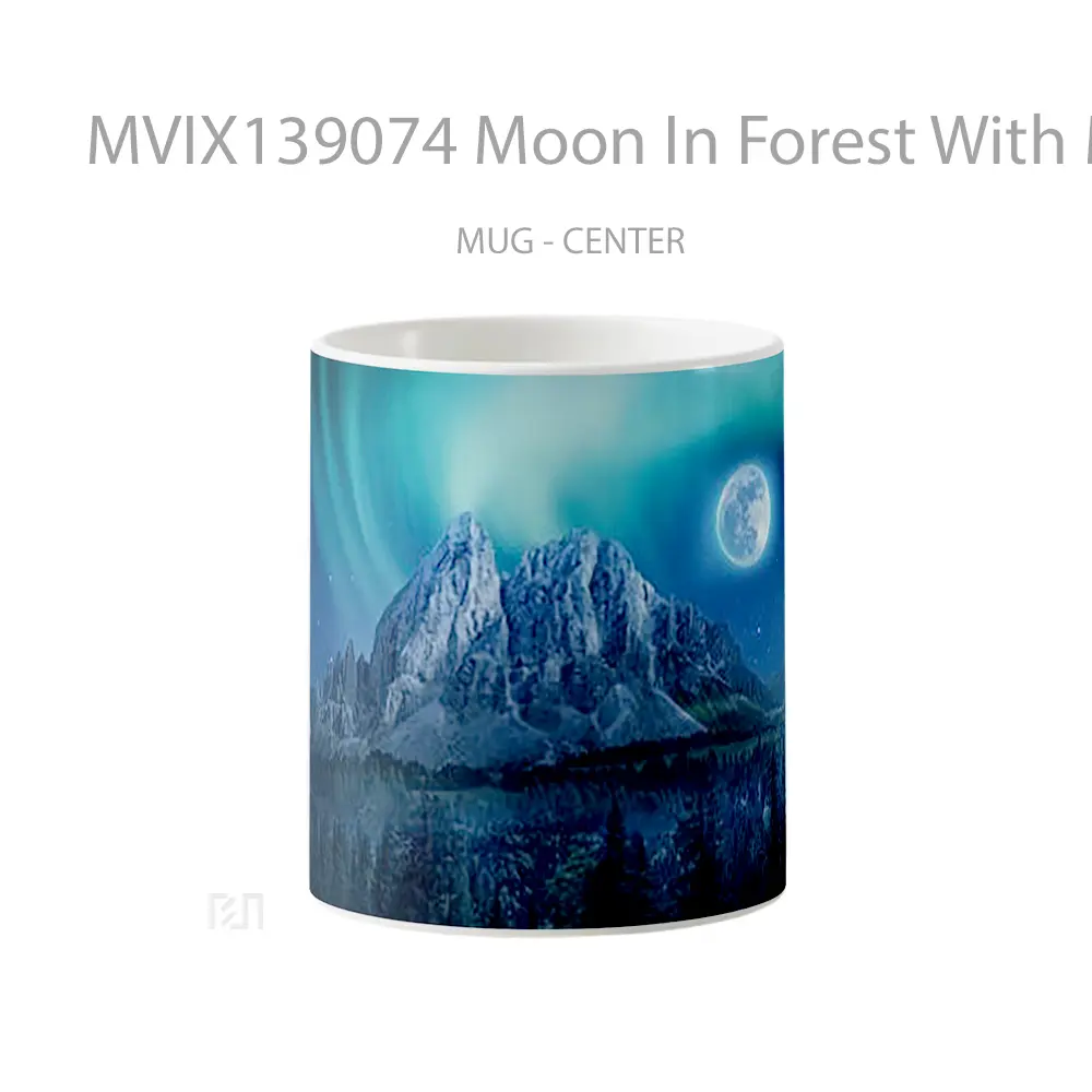 Mug Moon In Forest With Mountains Gelas Pemandangan Alam