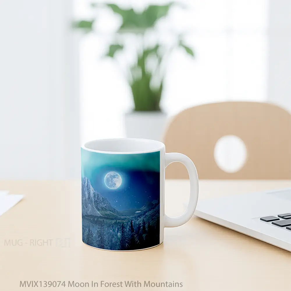 Mug Moon In Forest With Mountains Gelas Pemandangan Alam - All-side / Desain