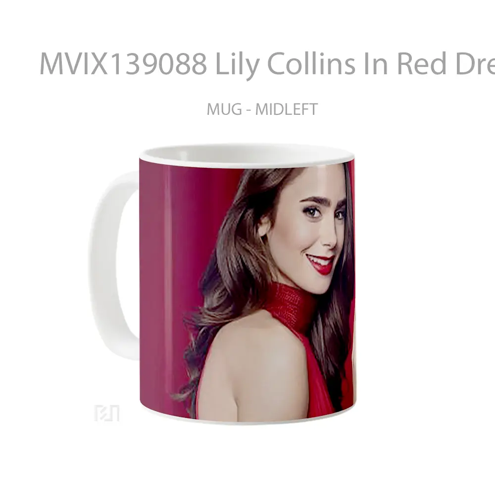 Mug Lily Collins In Red Dress Gelas Keramik Unik - All-side / Desain