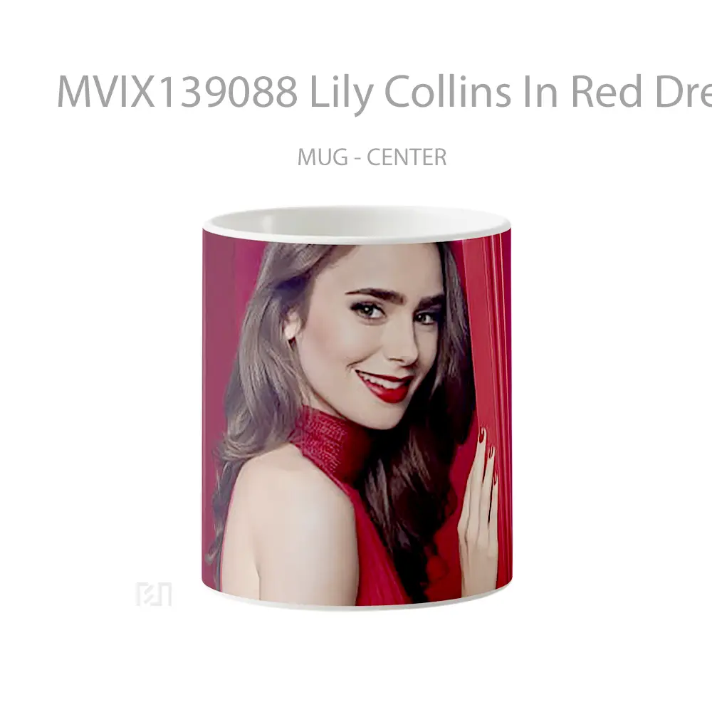 Mug Lily Collins In Red Dress Gelas Keramik Unik