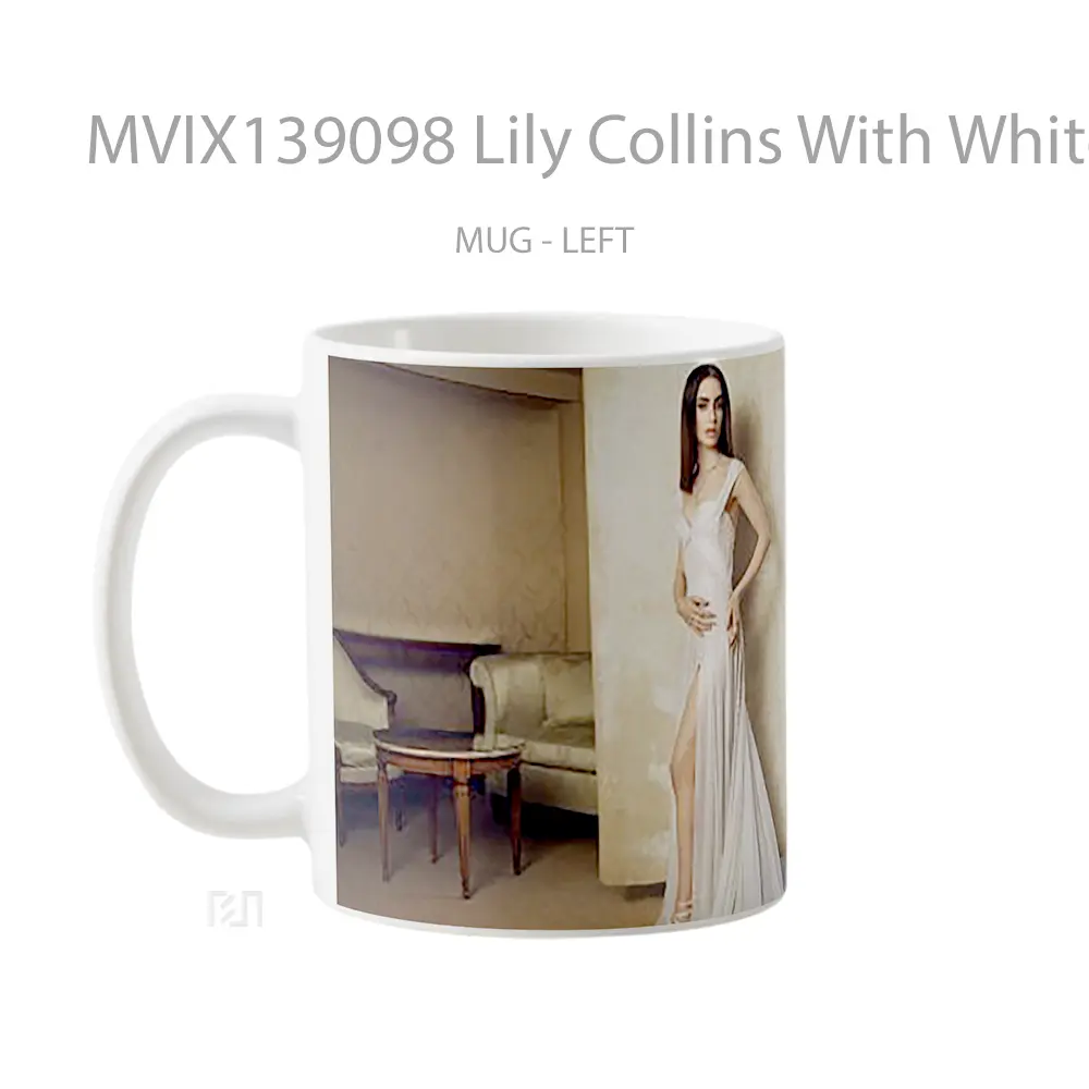 Mug Lily Collins With White Dress Gelas Keramik Unik - All-side / Desain