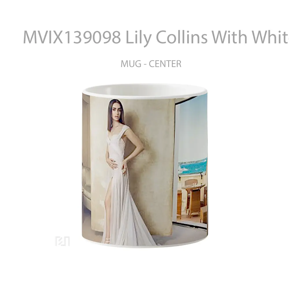 Mug Lily Collins With White Dress Gelas Keramik Unik