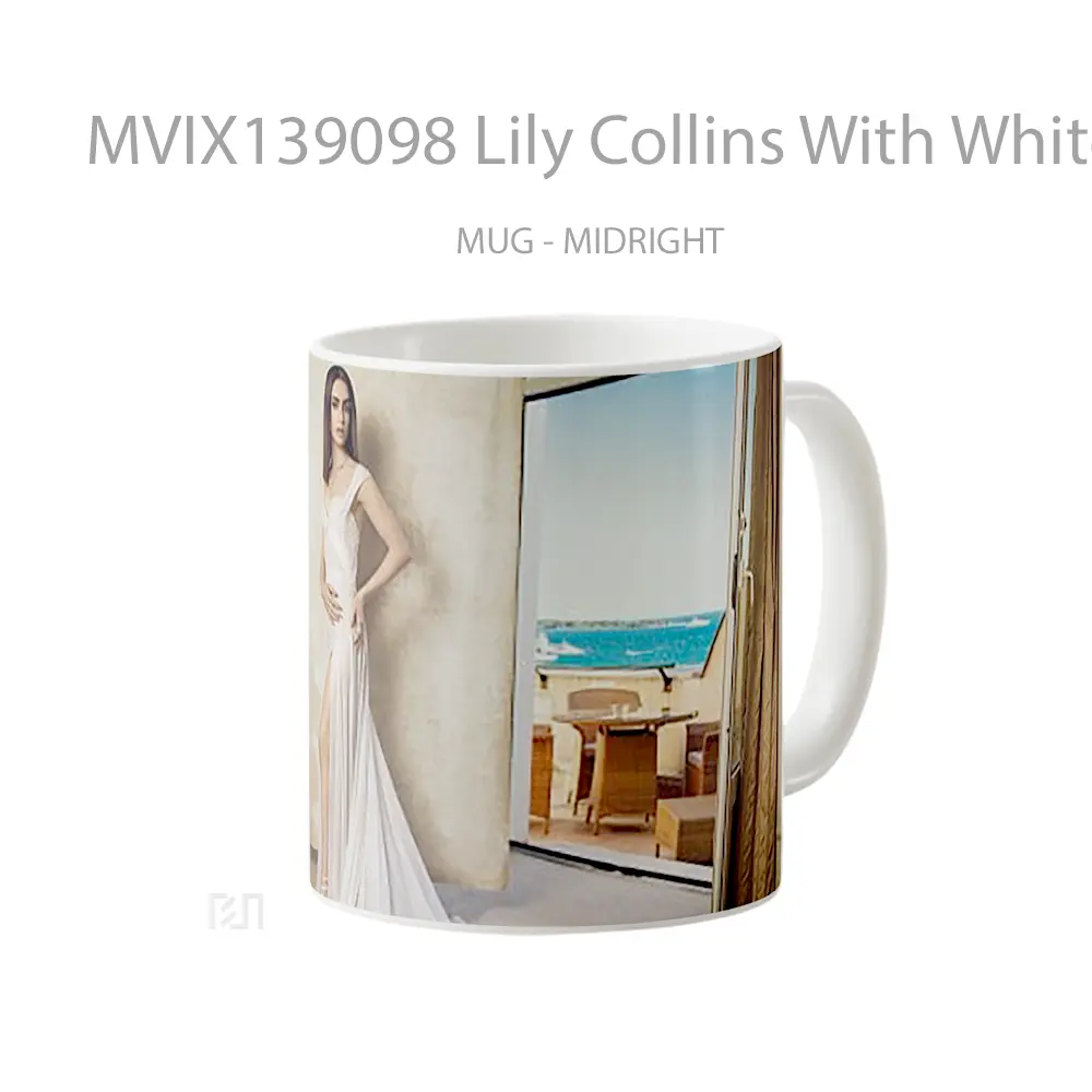 Mug Lily Collins With White Dress Gelas Keramik Unik - All-side / Desain