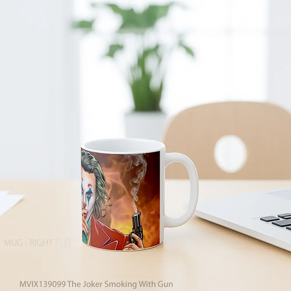 Mug The Joker Smoking With Gun Gelas Superhero - All-side / Desain