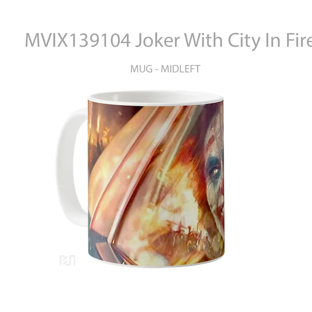 Mug Joker With City In Fire Gelas Superhero - All-side / Desain