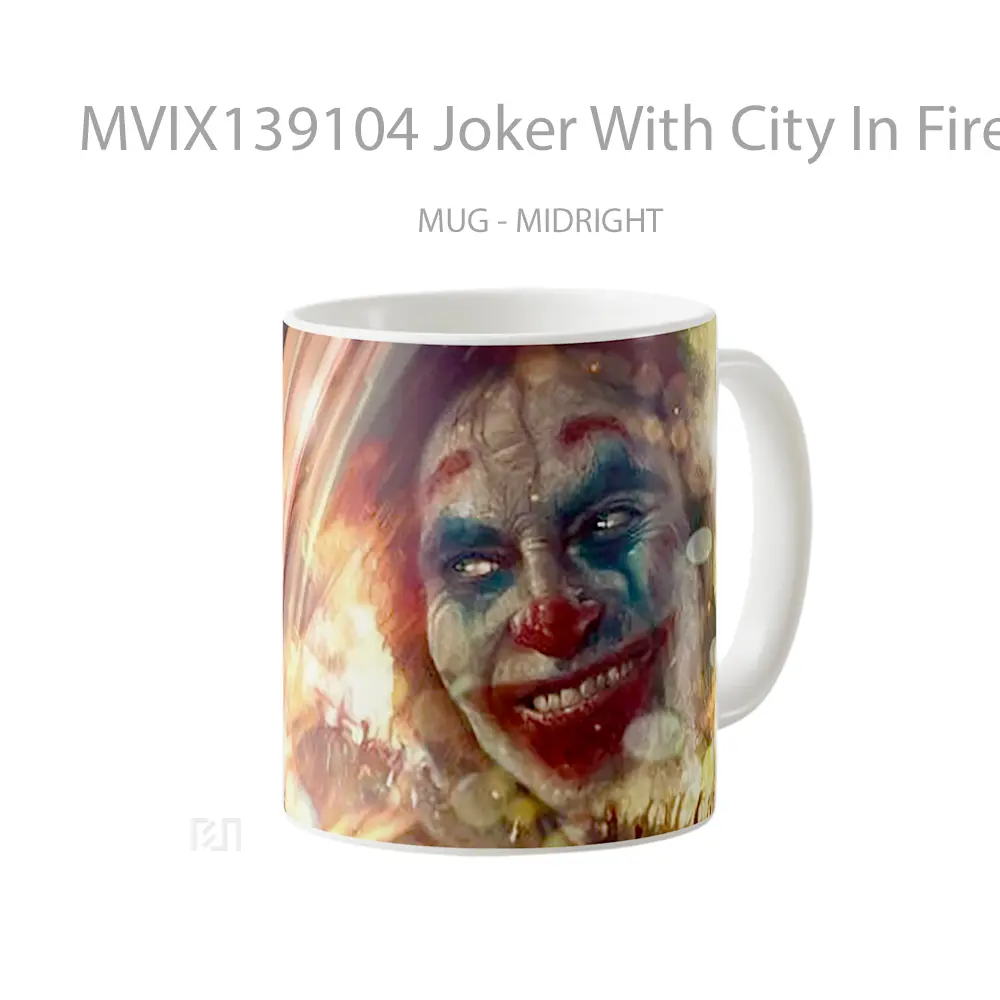 Mug Joker With City In Fire Gelas Superhero - All-side / Desain