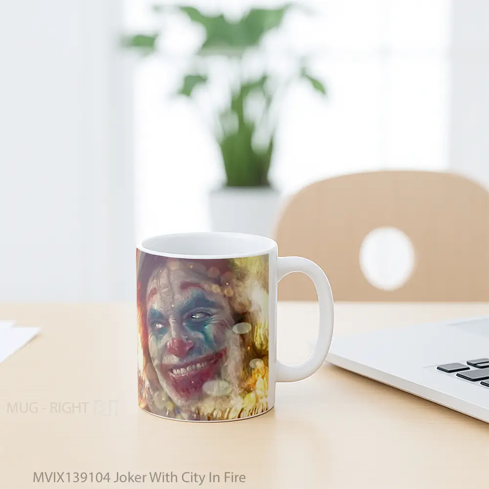 Mug Joker With City In Fire Gelas Superhero - All-side / Desain