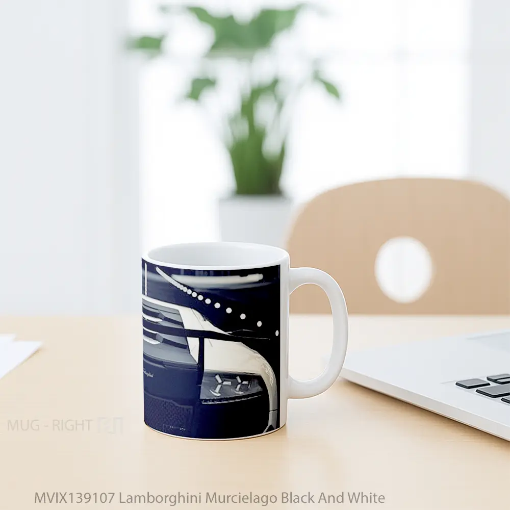 Mug Lamborghini Murcielago Black And White Cangkir Mobil - All-side / Desain