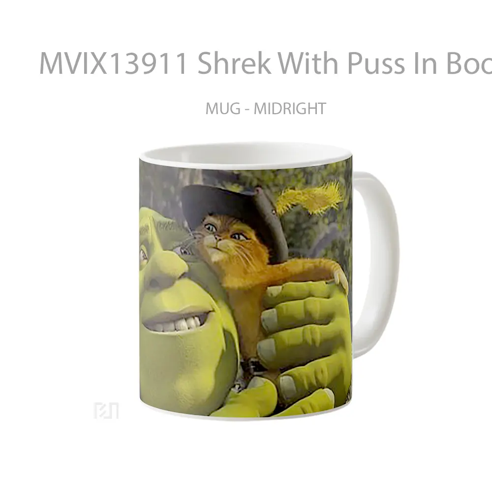 Mug Shrek With Puss In Boots Gelas Keramik Unik - All-side / Desain