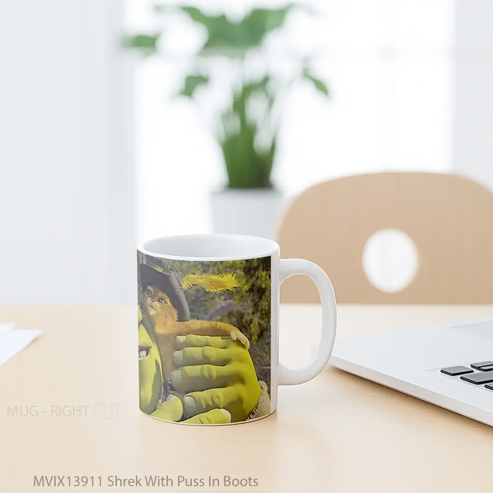 Mug Shrek With Puss In Boots Gelas Keramik Unik - All-side / Desain