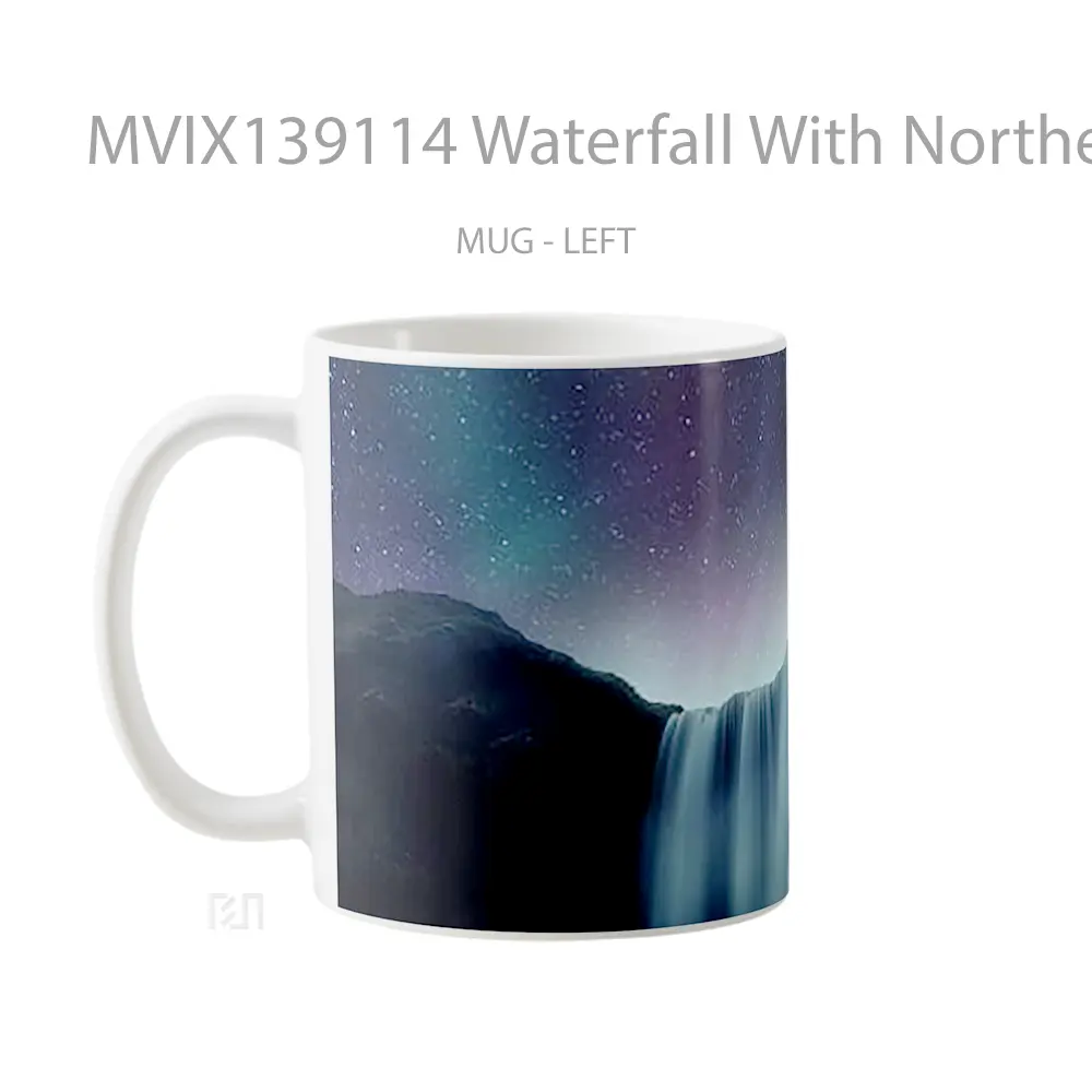 Mug Waterfall With Northern Lights Gelas Pemandangan Alam - All-side / Desain