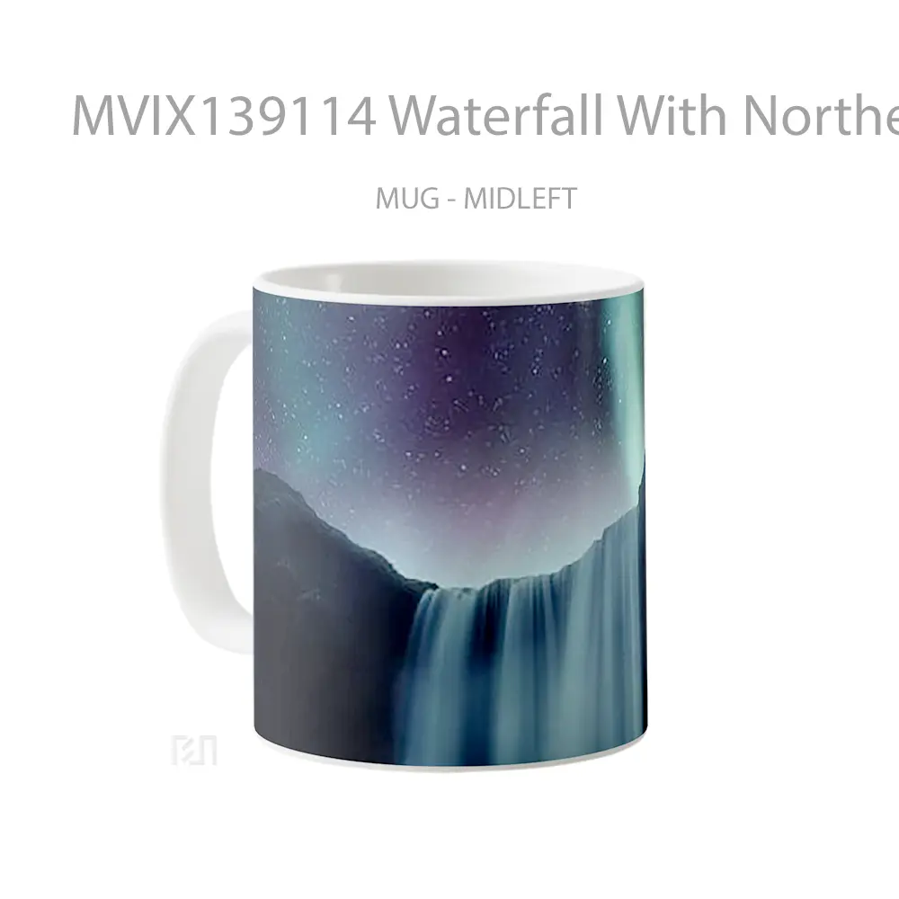 Mug Waterfall With Northern Lights Gelas Pemandangan Alam - All-side / Desain