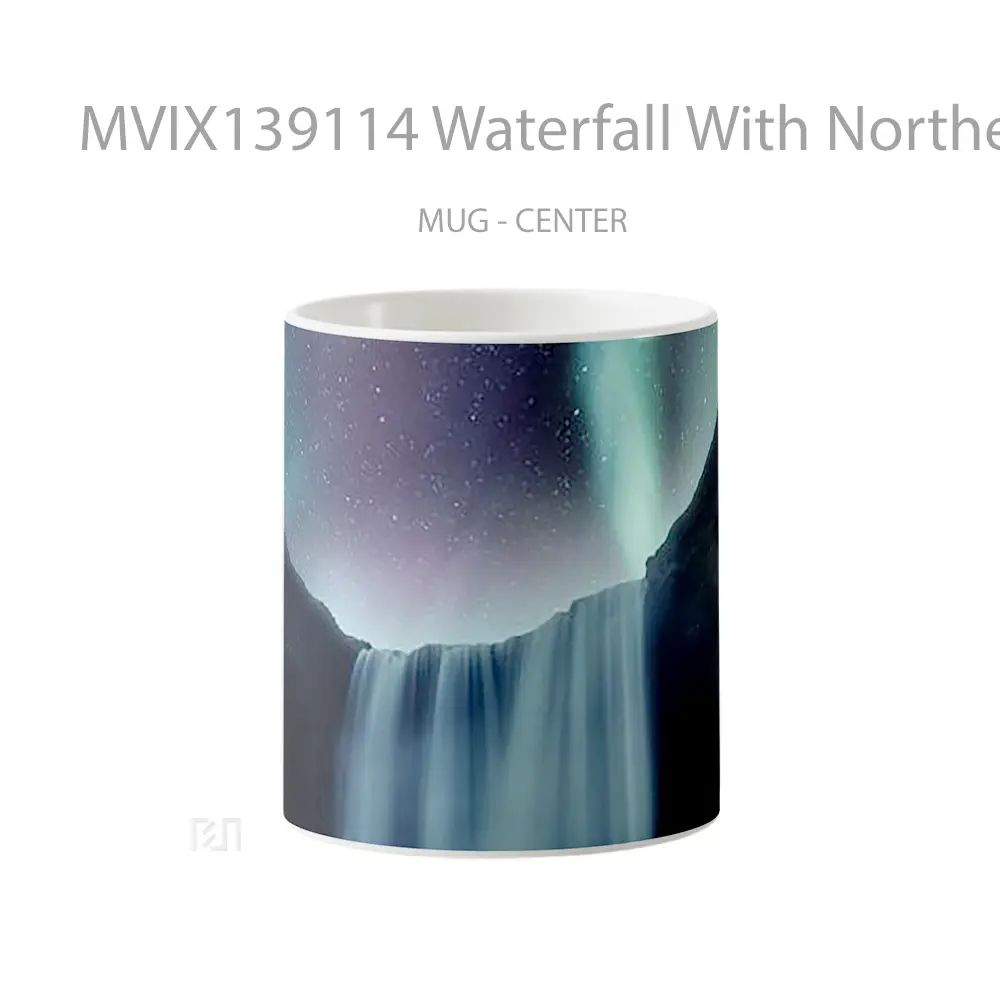 Mug Waterfall With Northern Lights Gelas Pemandangan Alam