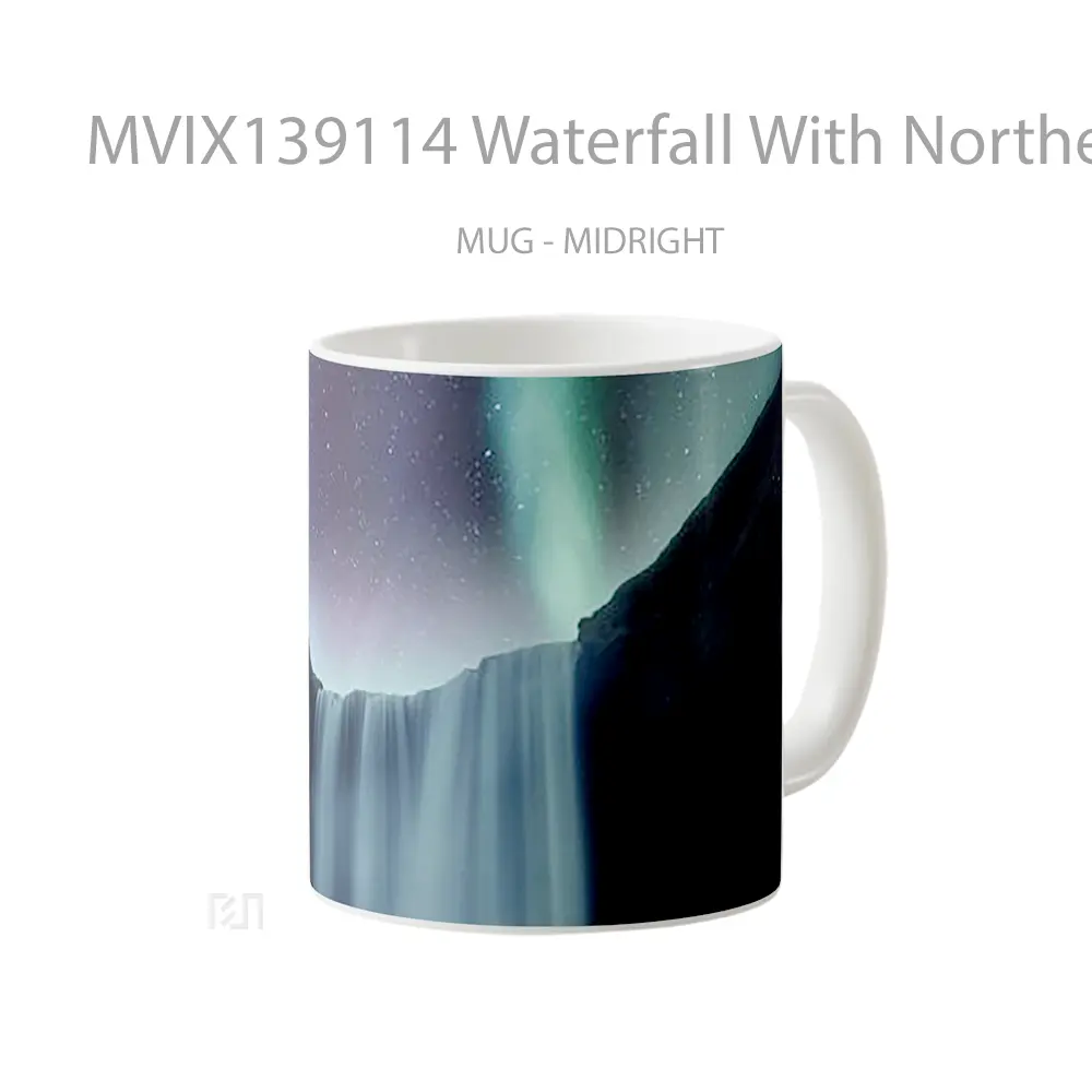 Mug Waterfall With Northern Lights Gelas Pemandangan Alam - All-side / Desain