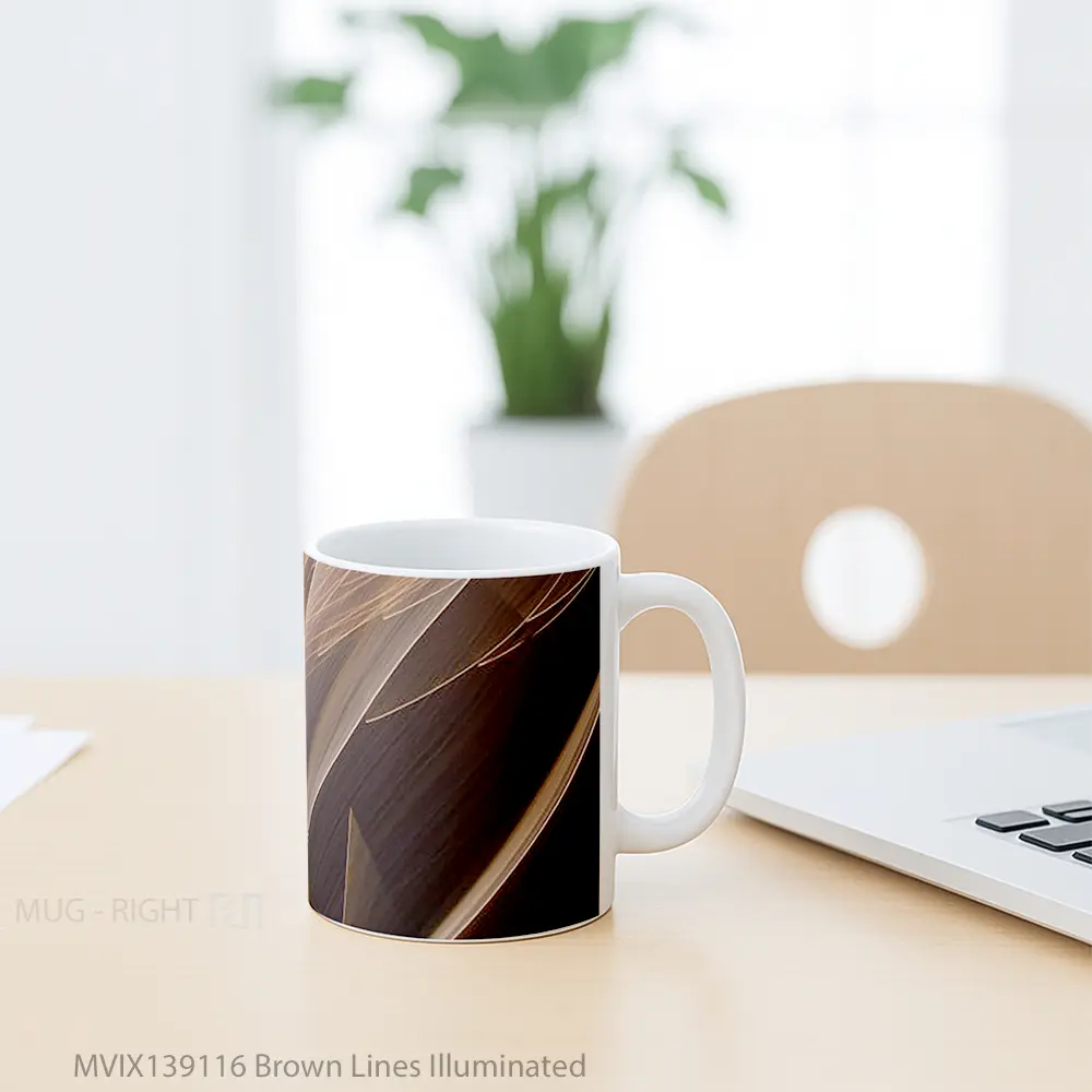 Mug Brown Lines Illuminated Gelas Keramik Unik - All-side / Desain