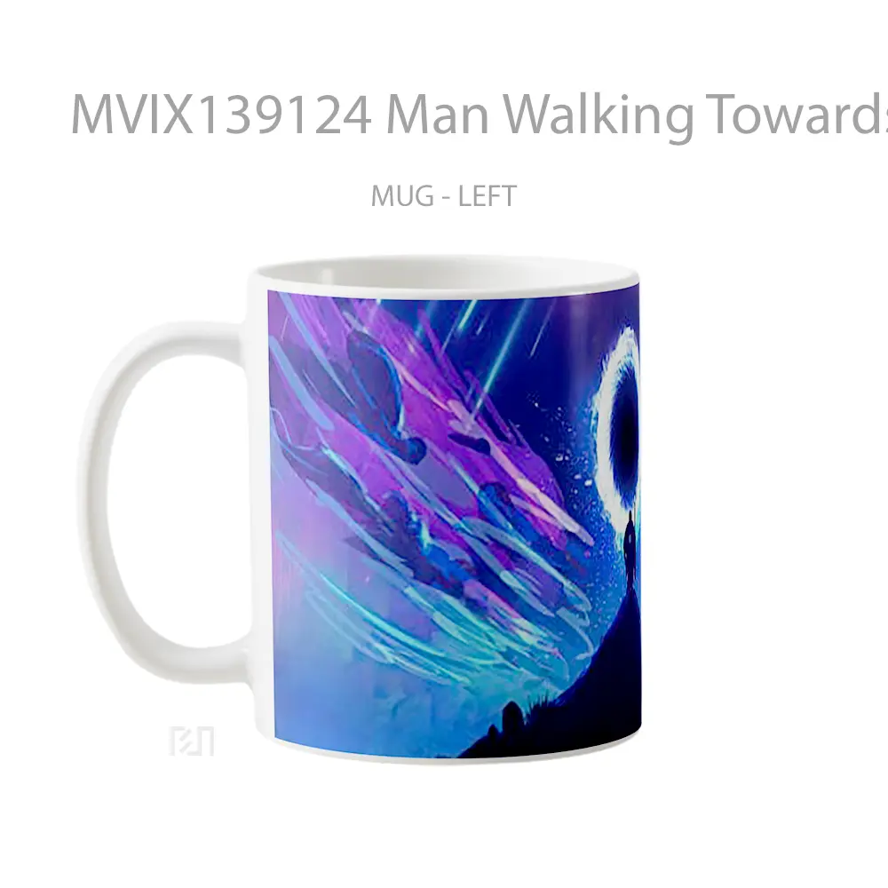 Mug Man Walking Towards Portal Illustration Gelas Seni Modern - All-side / Desain
