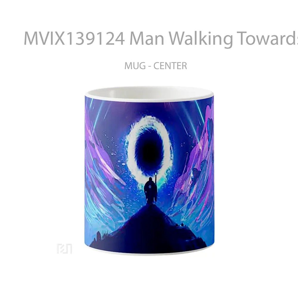 Mug Man Walking Towards Portal Illustration Gelas Seni Modern