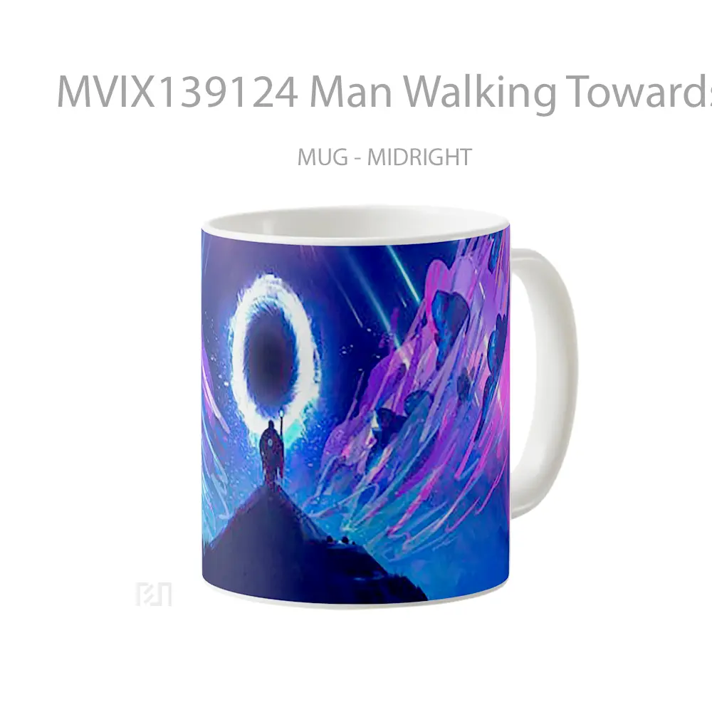 Mug Man Walking Towards Portal Illustration Gelas Seni Modern - All-side / Desain