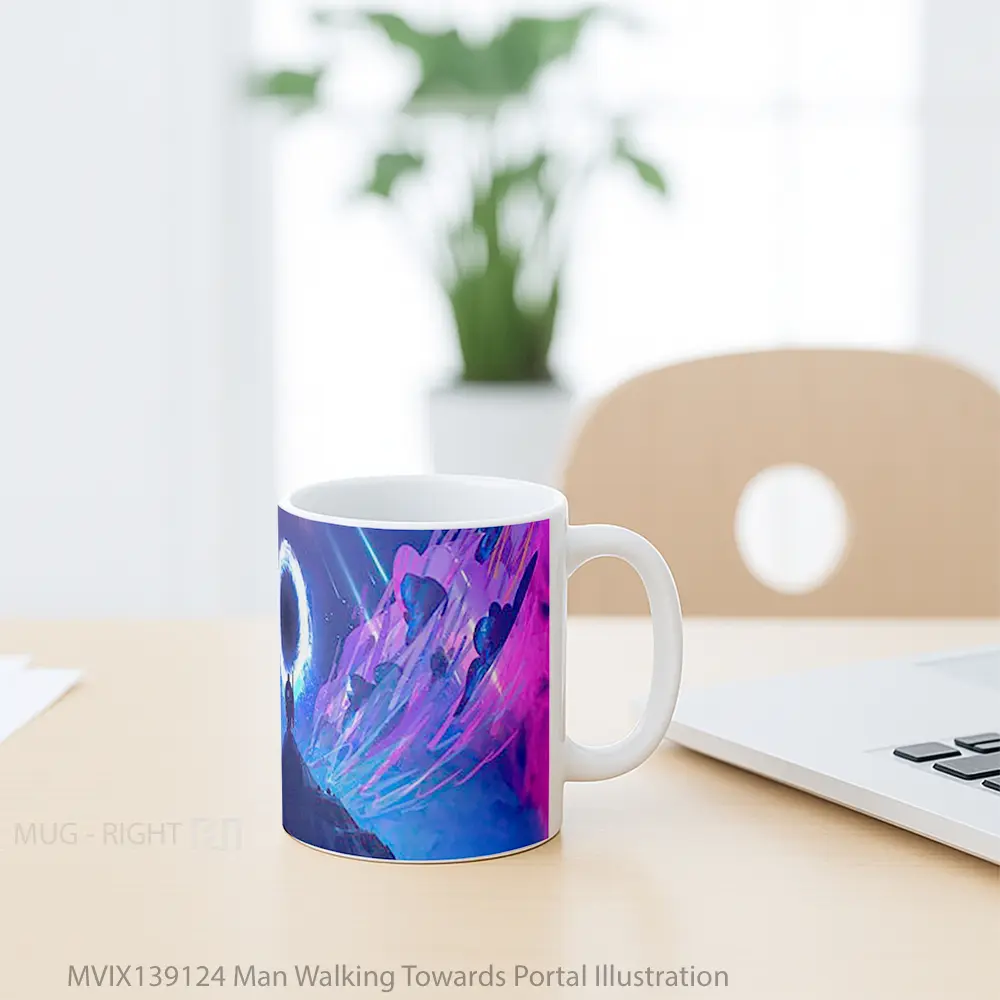 Mug Man Walking Towards Portal Illustration Gelas Seni Modern - All-side / Desain