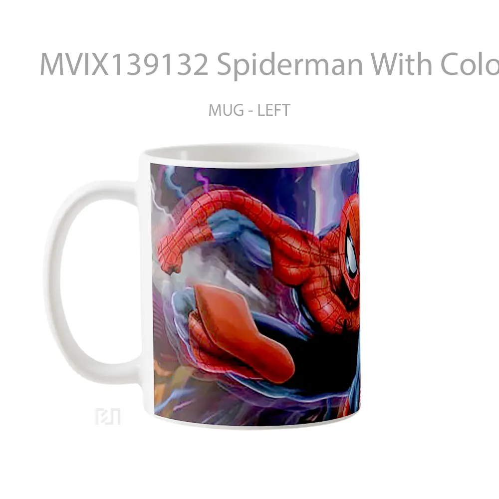 Mug Spiderman With Colorful Background Gelas Superhero - All-side / Desain