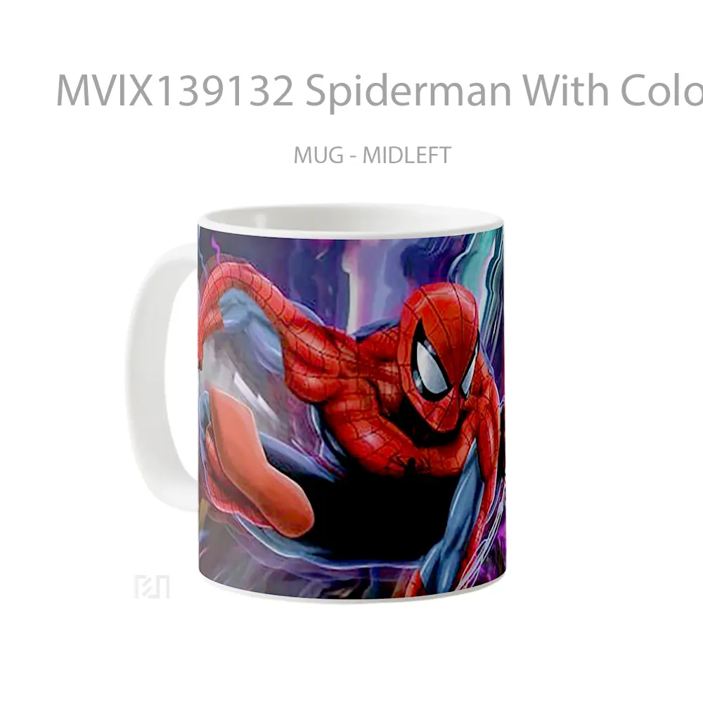 Mug Spiderman With Colorful Background Gelas Superhero - All-side / Desain