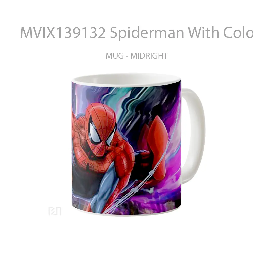 Mug Spiderman With Colorful Background Gelas Superhero - All-side / Desain