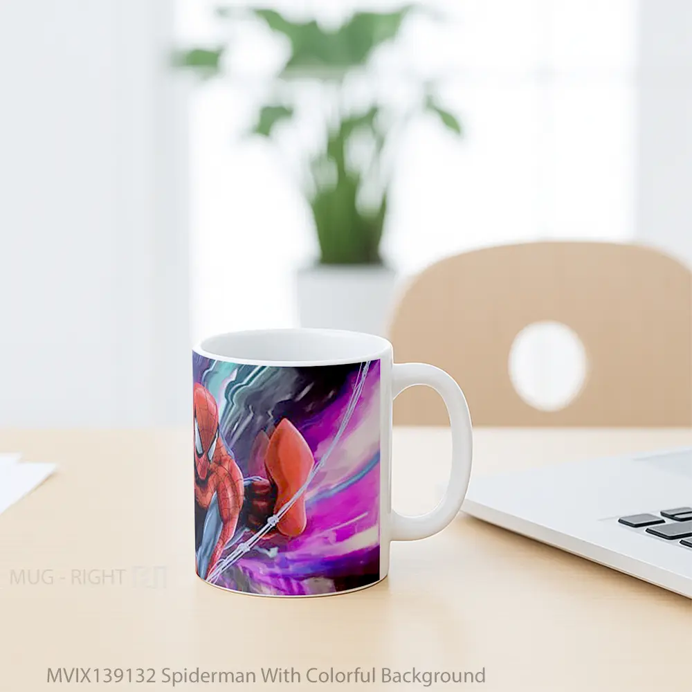 Mug Spiderman With Colorful Background Gelas Superhero - All-side / Desain