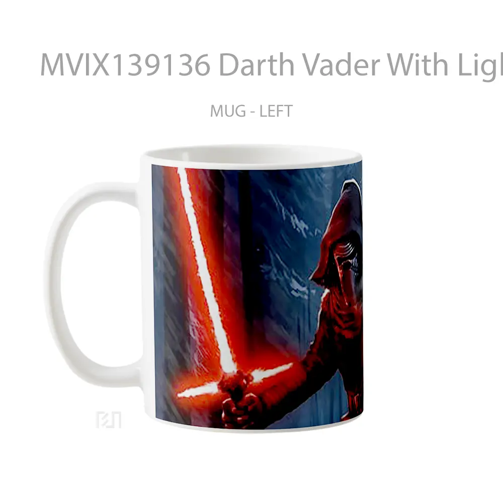 Mug Darth Vader With Lightsaber Fanart Gelas Star Wars - All-side / Desain