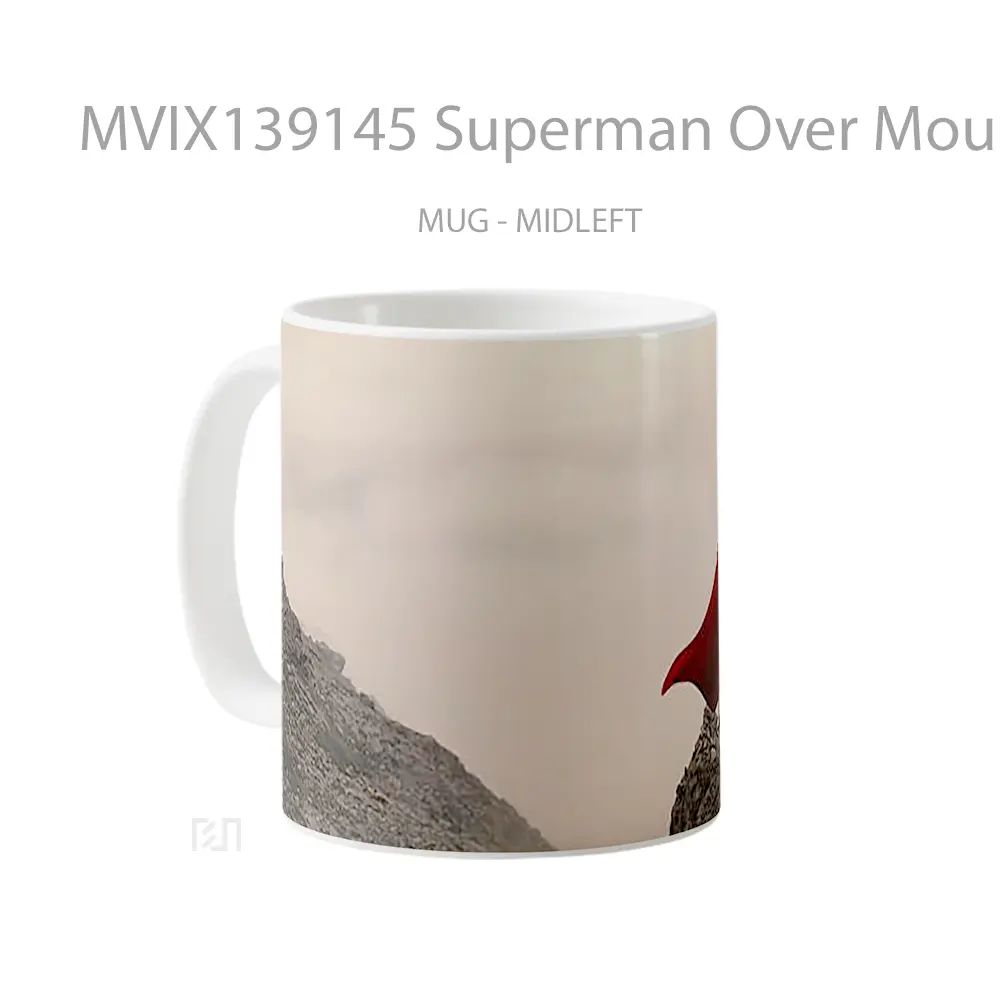 Mug Superman Over Mountain Infront Of Mist Gelas Superhero - Tampak Tengah