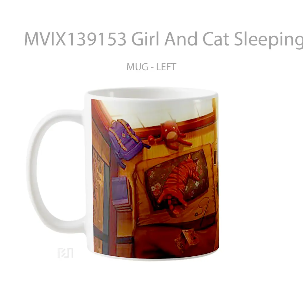 Mug Girl And Cat Sleeping Afternoon Lofi Art Gelas Hewan Lucu - All-side / Desain