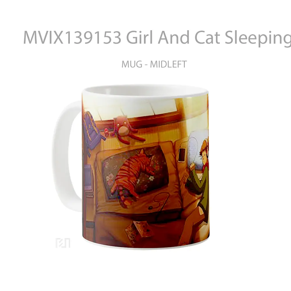 Mug Girl And Cat Sleeping Afternoon Lofi Art Gelas Hewan Lucu - All-side / Desain