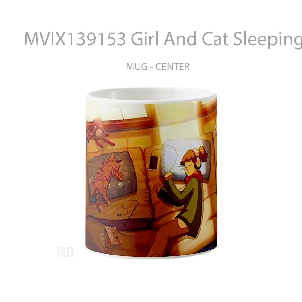 Mug Girl And Cat Sleeping Afternoon Lofi Art Gelas Hewan Lucu
