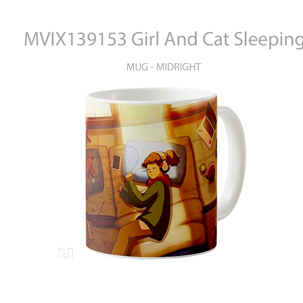 Mug Girl And Cat Sleeping Afternoon Lofi Art Gelas Hewan Lucu - All-side / Desain