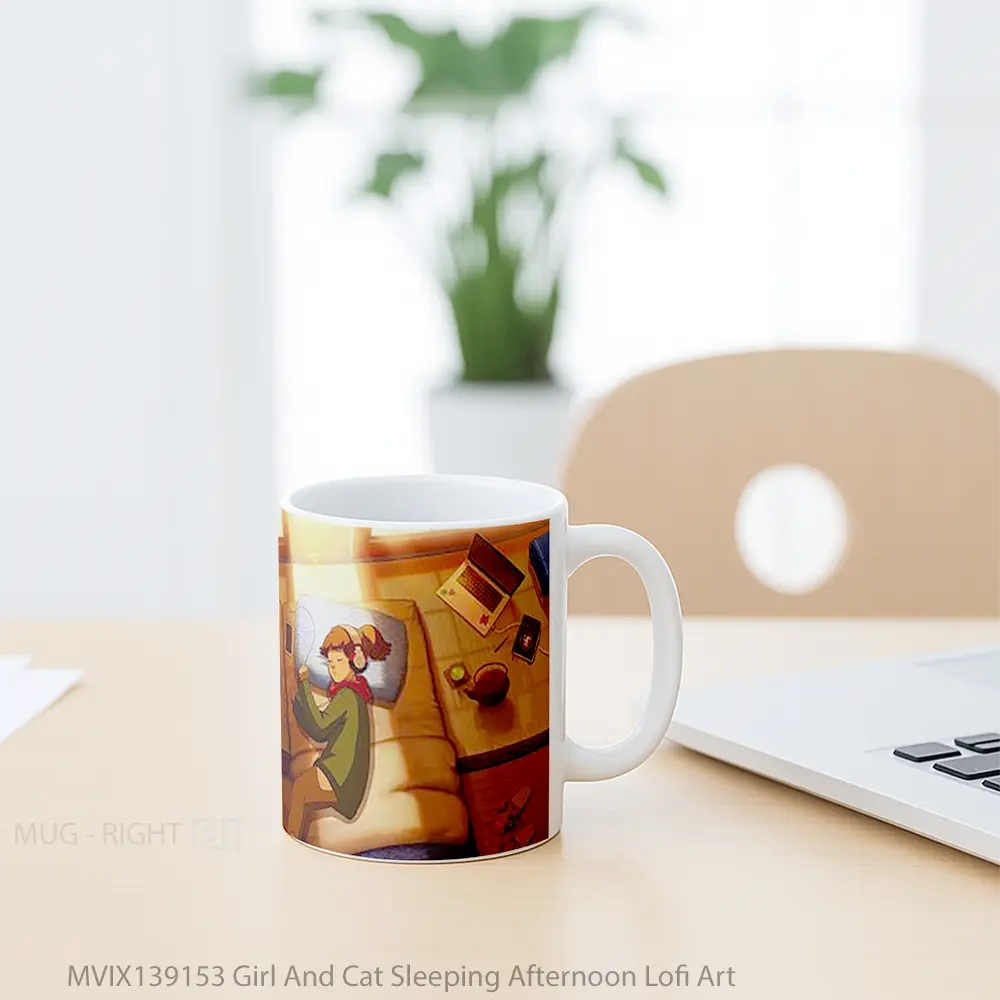 Mug Girl And Cat Sleeping Afternoon Lofi Art Gelas Hewan Lucu - All-side / Desain
