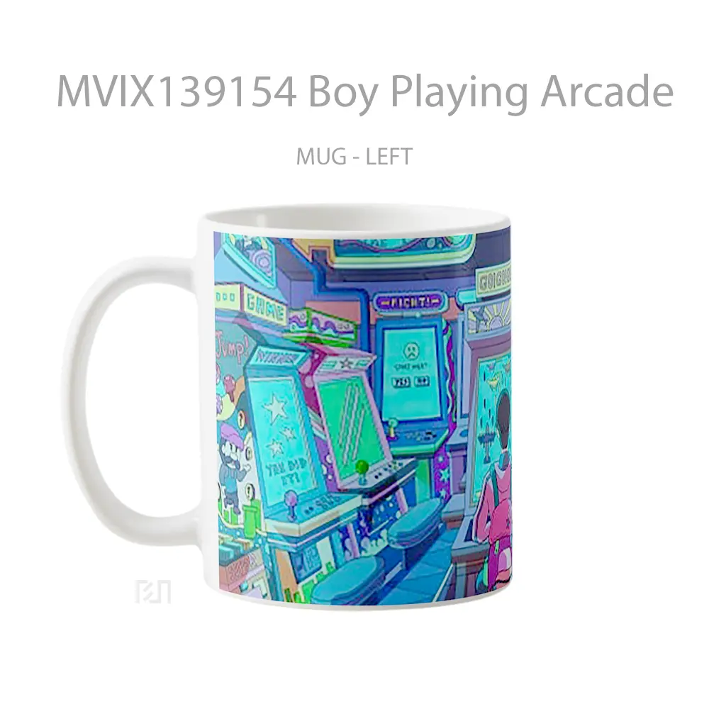 Mug Boy Playing Arcade Gelas Keramik Unik - All-side / Desain