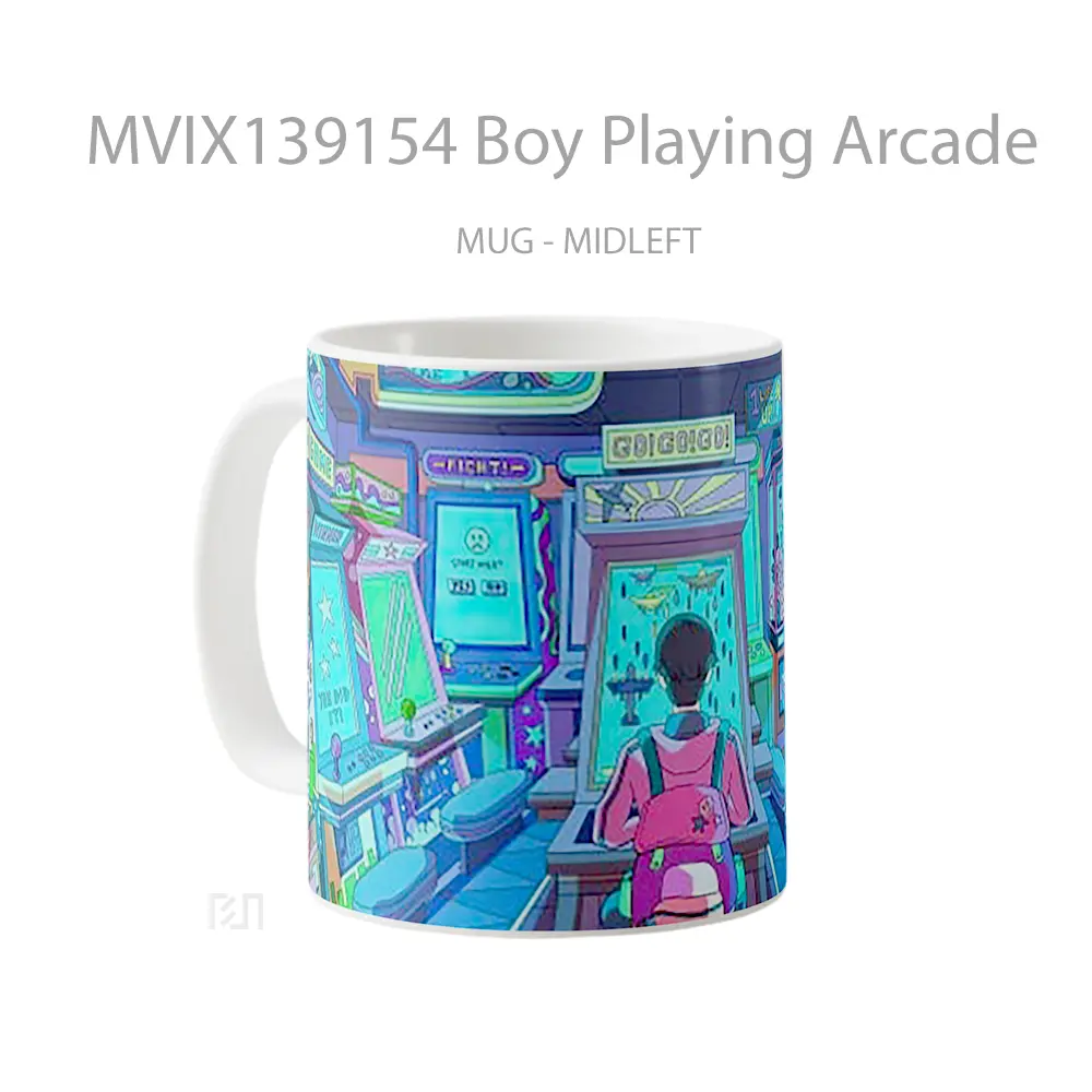 Mug Boy Playing Arcade Gelas Keramik Unik - All-side / Desain