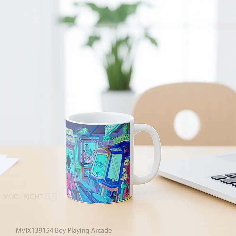 Mug Boy Playing Arcade Gelas Keramik Unik - All-side / Desain