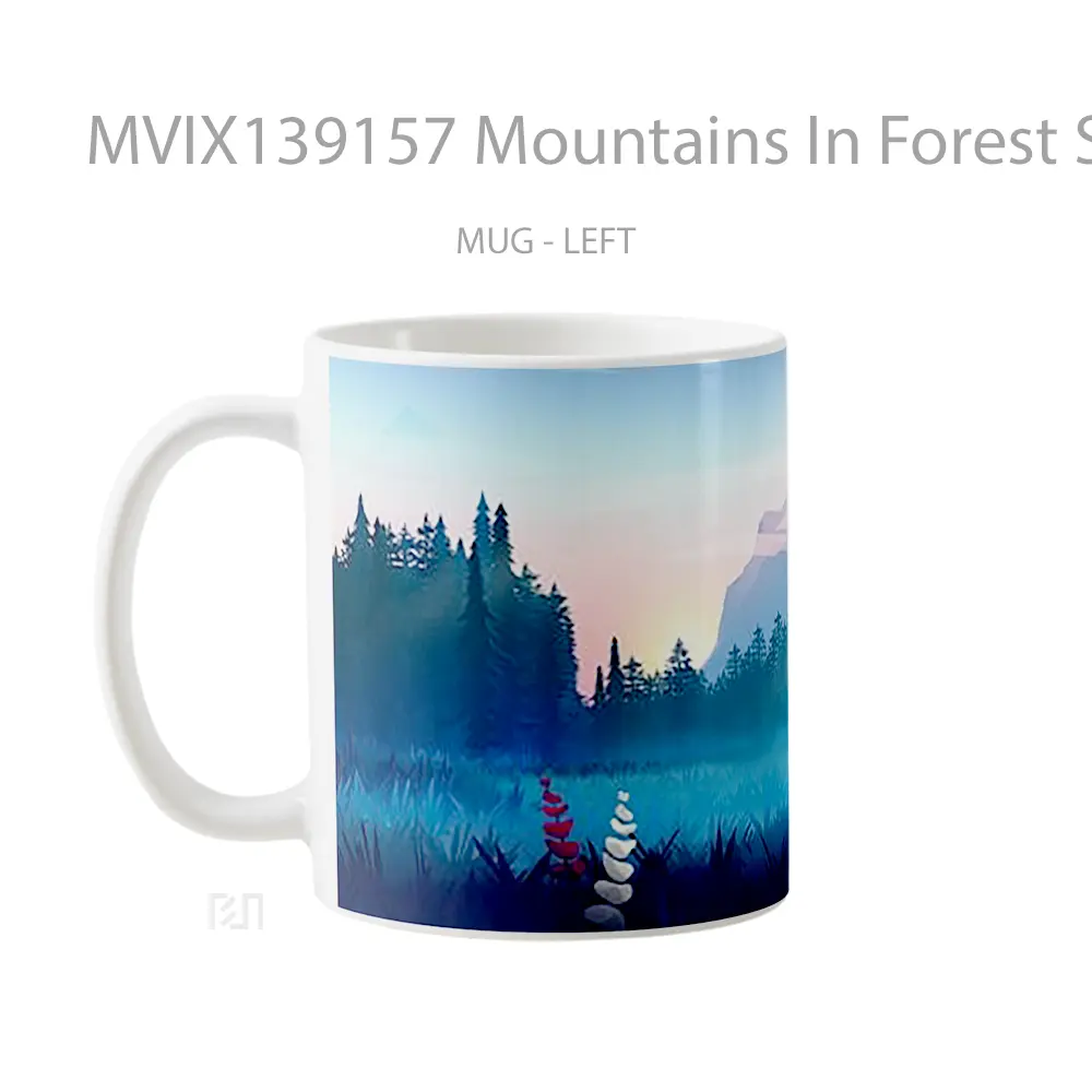 Mug Mountains In Forest Scenery Minimalist Design Gelas Pemandangan Alam - All-side / Desain