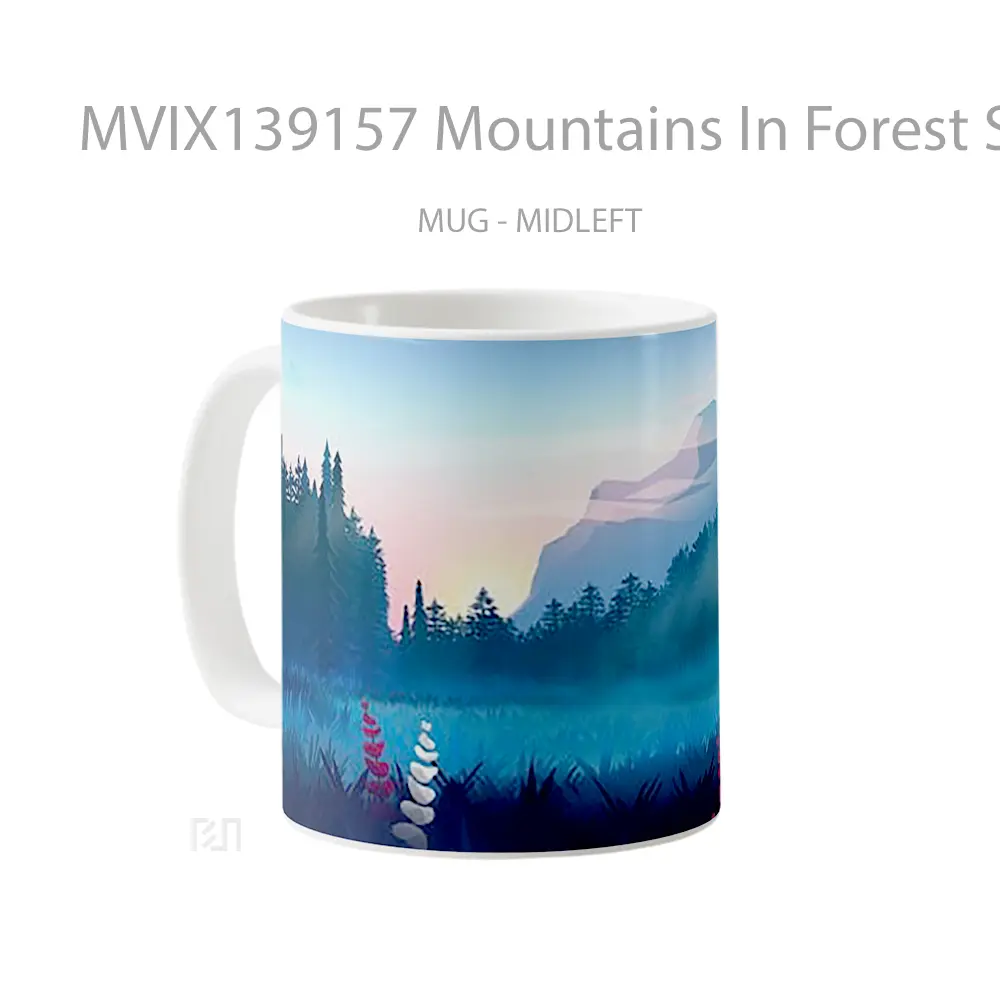 Mug Mountains In Forest Scenery Minimalist Design Gelas Pemandangan Alam - All-side / Desain