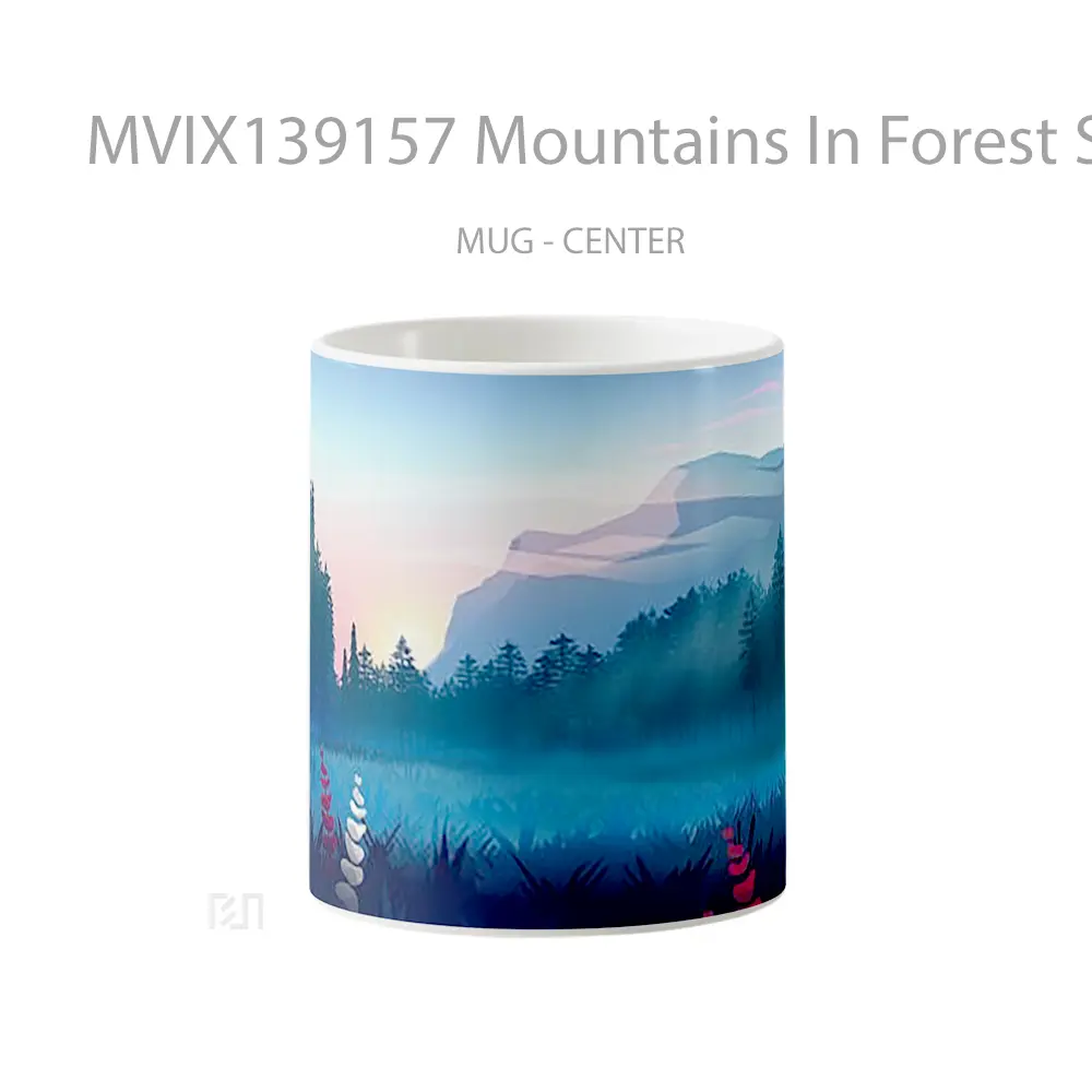 Mug Mountains In Forest Scenery Minimalist Design Gelas Pemandangan Alam