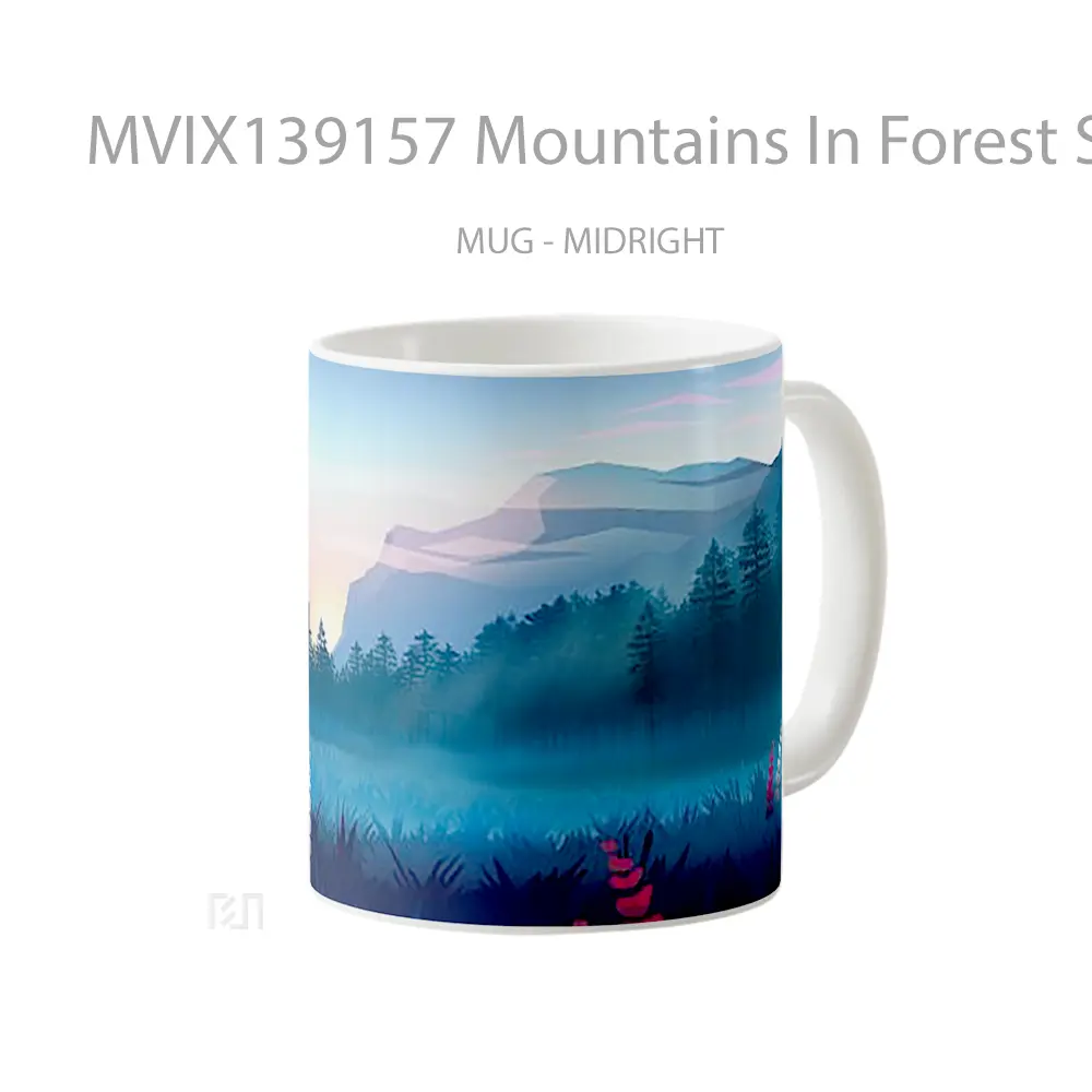 Mug Mountains In Forest Scenery Minimalist Design Gelas Pemandangan Alam - All-side / Desain