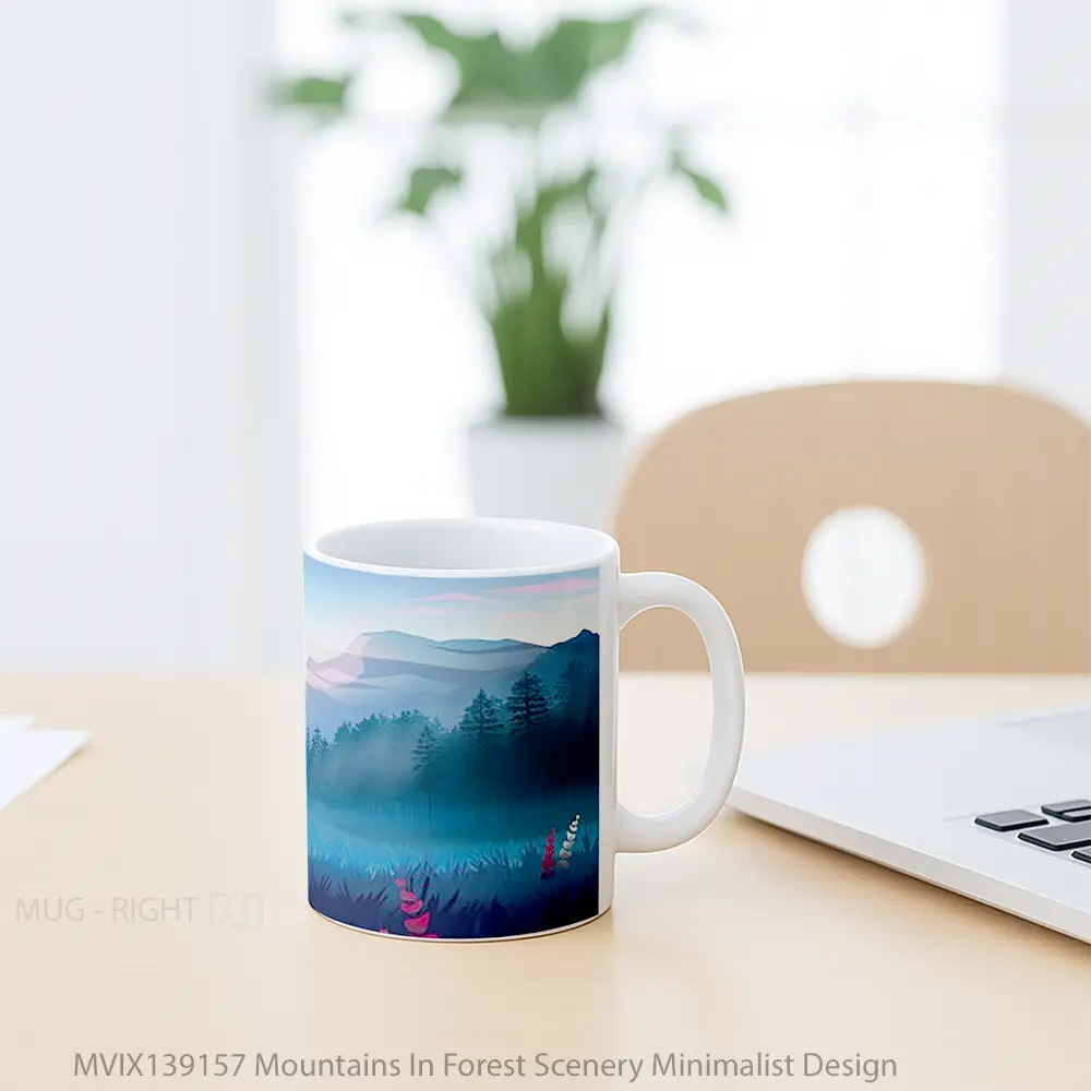 Mug Mountains In Forest Scenery Minimalist Design Gelas Pemandangan Alam - All-side / Desain