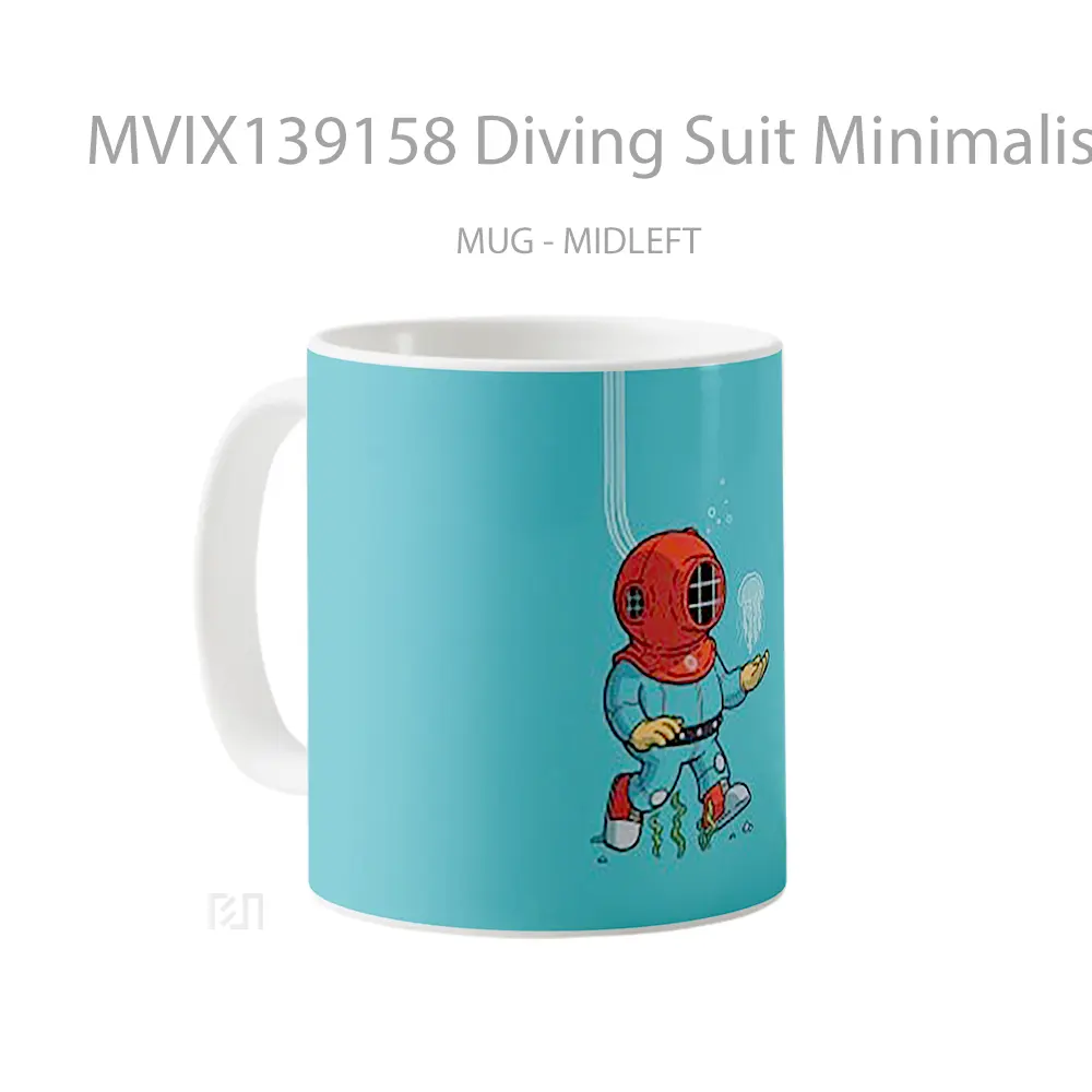Mug Diving Suit Minimalist Illustration Gelas Seni Modern - All-side / Desain