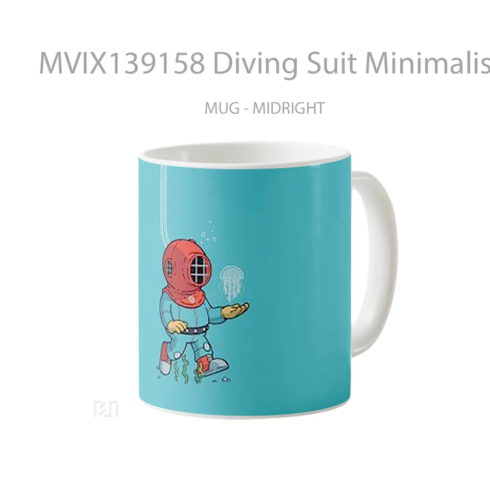 Mug Diving Suit Minimalist Illustration Gelas Seni Modern - All-side / Desain