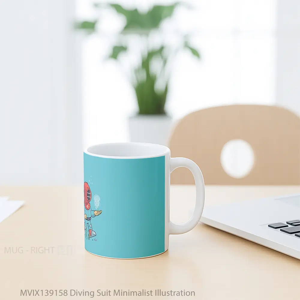 Mug Diving Suit Minimalist Illustration Gelas Seni Modern - All-side / Desain