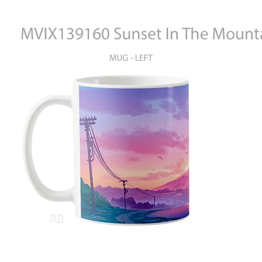 Mug Sunset In The Mountains Illustration Gelas Pemandangan Alam - All-side / Desain