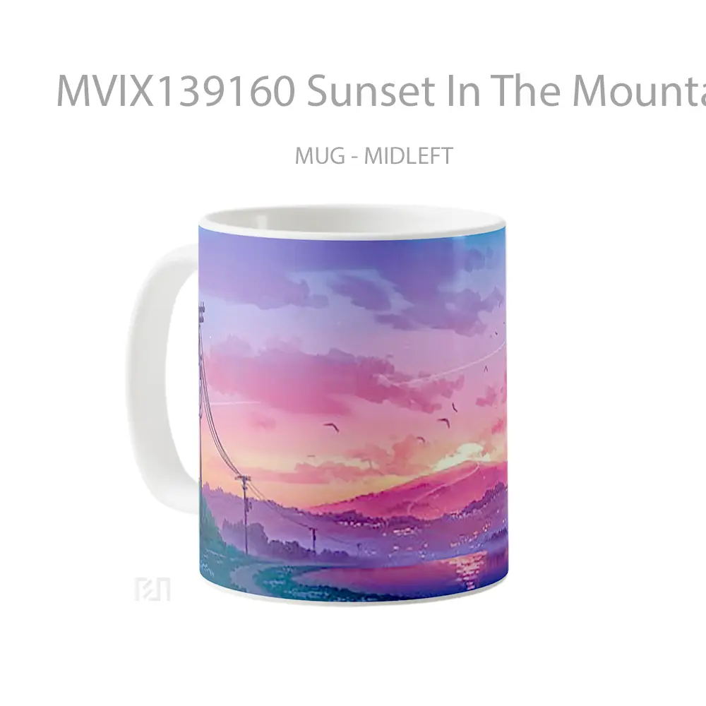 Mug Sunset In The Mountains Illustration Gelas Pemandangan Alam - All-side / Desain