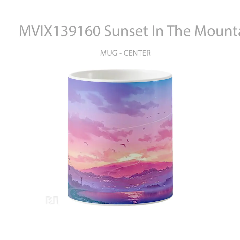Mug Sunset In The Mountains Illustration Gelas Pemandangan Alam