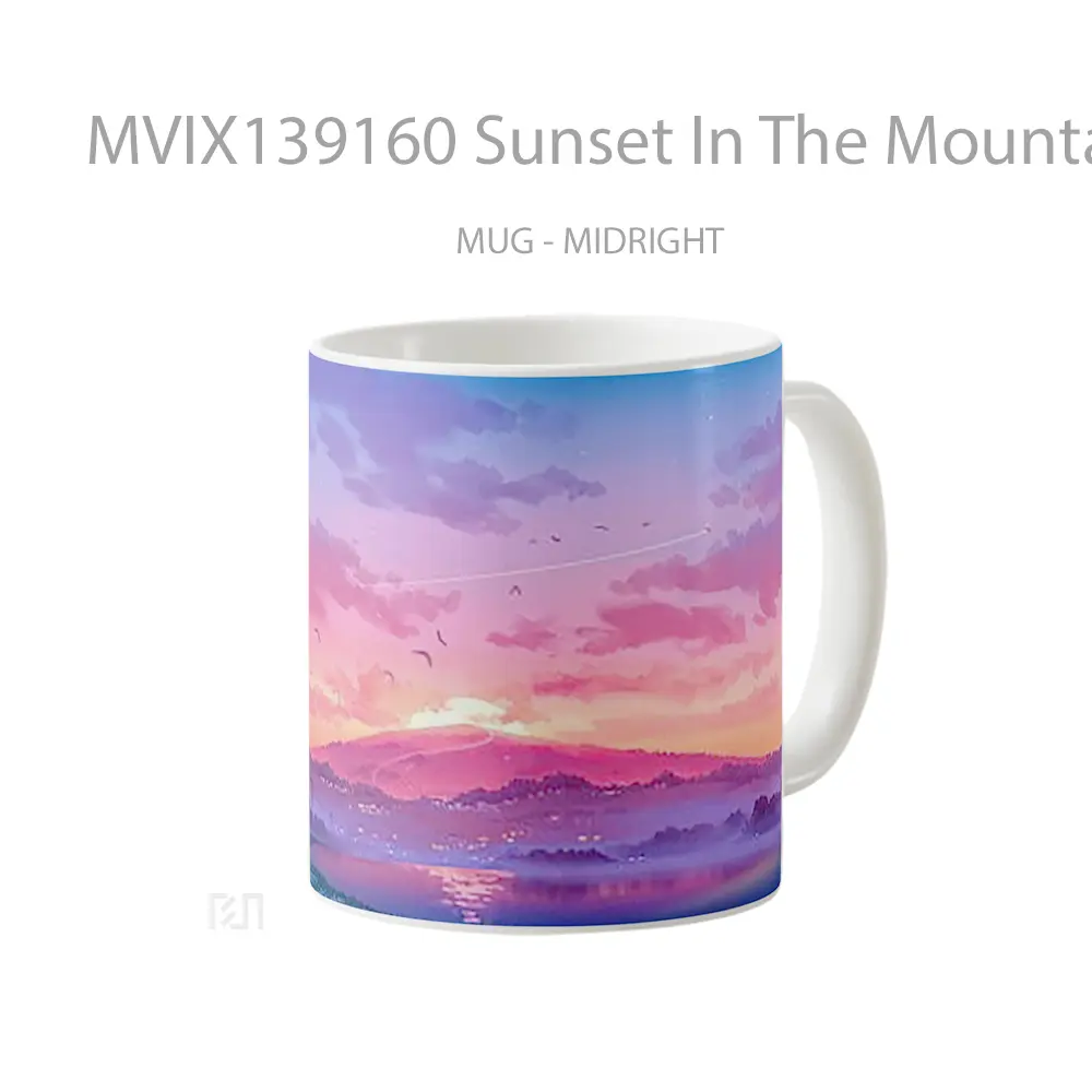 Mug Sunset In The Mountains Illustration Gelas Pemandangan Alam - All-side / Desain
