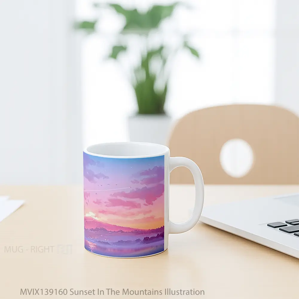 Mug Sunset In The Mountains Illustration Gelas Pemandangan Alam - All-side / Desain